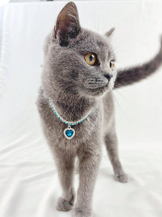 قطعة واحدة بديكور حجر الراين بتعليقة قلب قلادة حيوان أليف الى كلب و قط الى زخارف