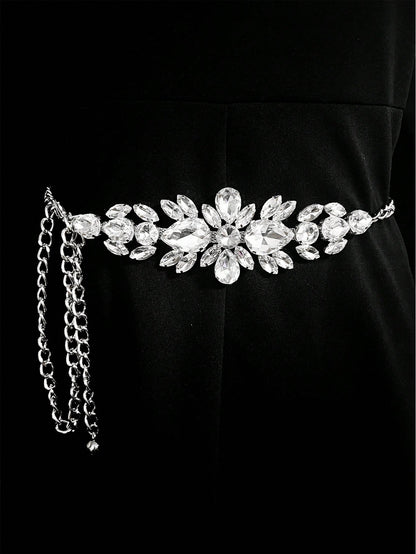حزام سلسلة مرصع بالرينستون للزينة أنيق للنساء قطعة واحدة