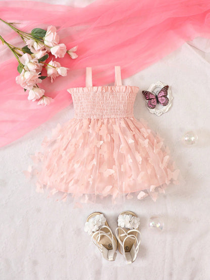 فستان شيد باي للرضع بحمالة ،تطريزات صلبة وتراكب الشبكة