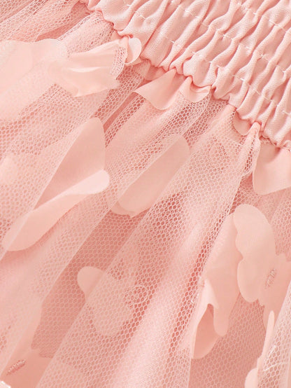 فستان شيد باي للرضع بحمالة ،تطريزات صلبة وتراكب الشبكة