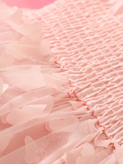 فستان شيد باي للرضع بحمالة ،تطريزات صلبة وتراكب الشبكة