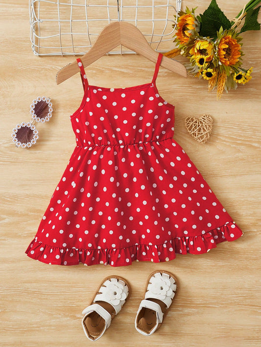 فستان كامي بناتي بنمط النقاط المذهبة و جنزير مزين بطبقات