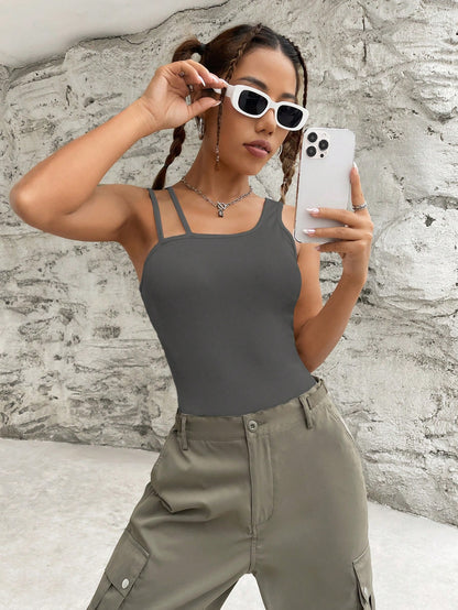 بوديسوت موحدة اللون ياقة غير متماثل محبوك مضلع