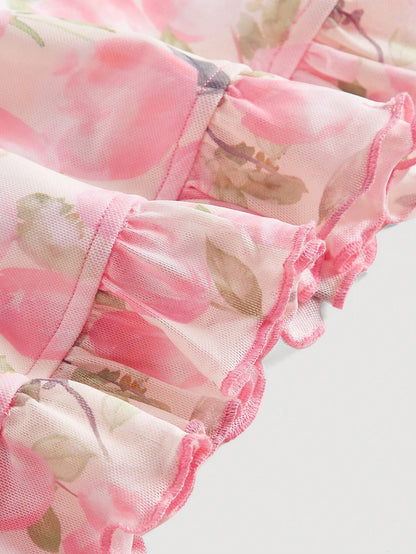 صدرية كامي طباعة الأزهار مقلم بكشكش ربطة امامية