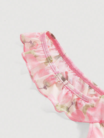 صدرية كامي طباعة الأزهار مقلم بكشكش ربطة امامية