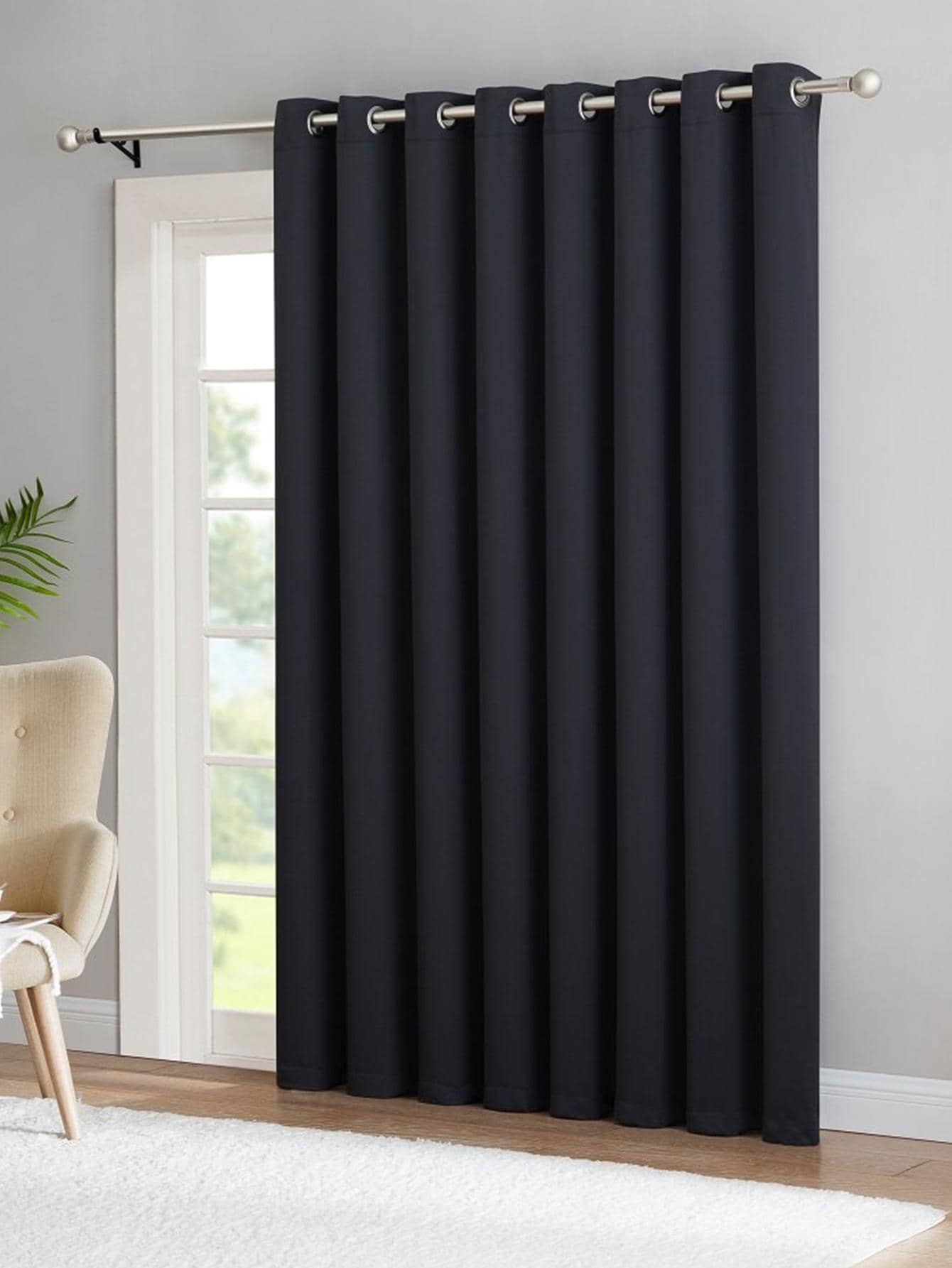 ستار موحد اللون أسود البوليستر