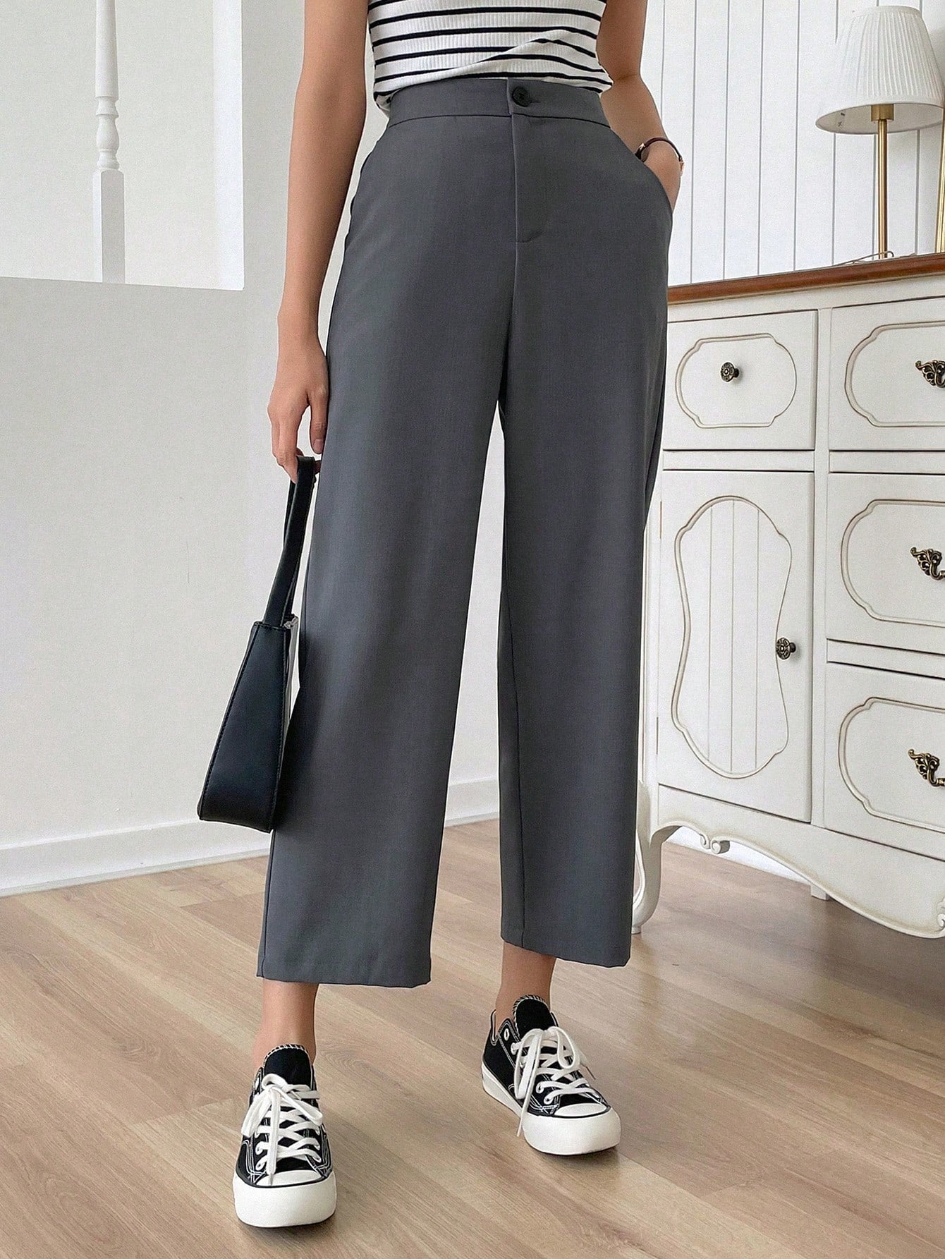 بنطلون كاجوال بلون سادة طول 3/4