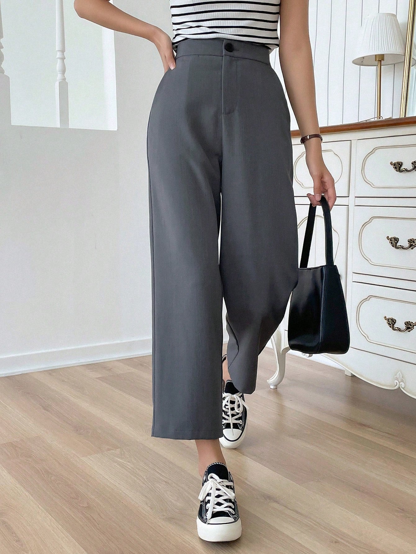 بنطلون كاجوال بلون سادة طول 3/4