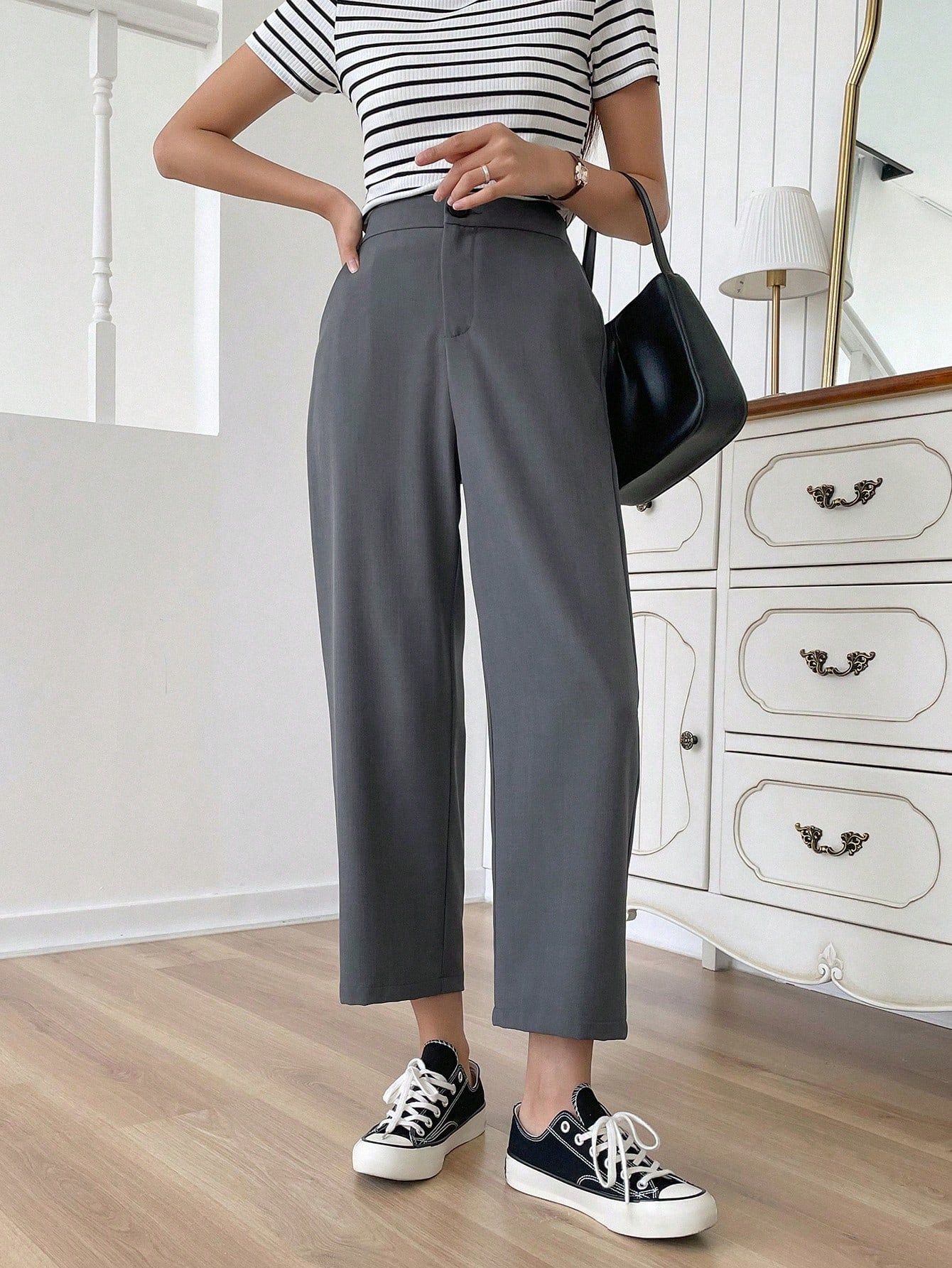 بنطلون كاجوال بلون سادة طول 3/4