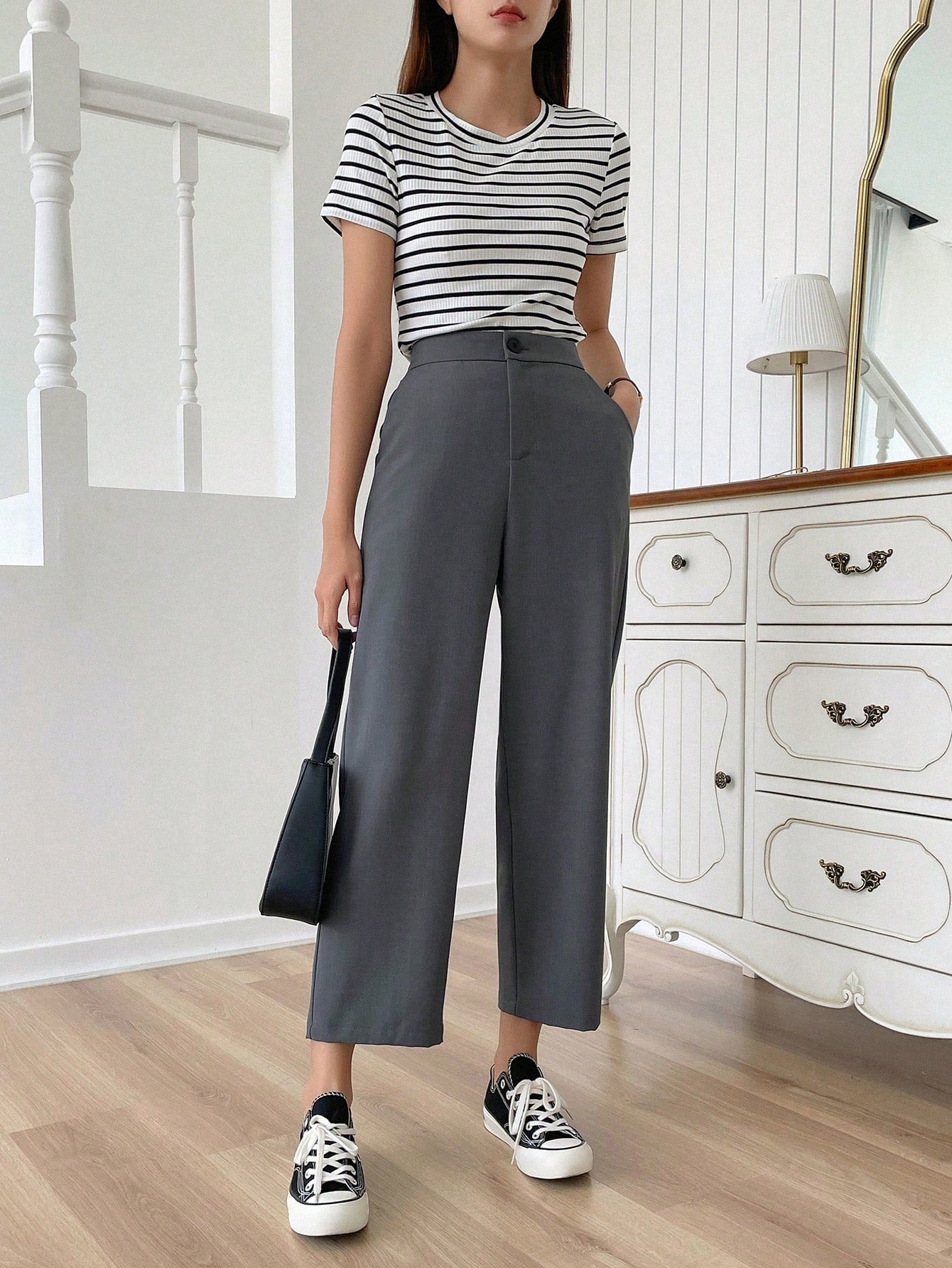 بنطلون كاجوال بلون سادة طول 3/4