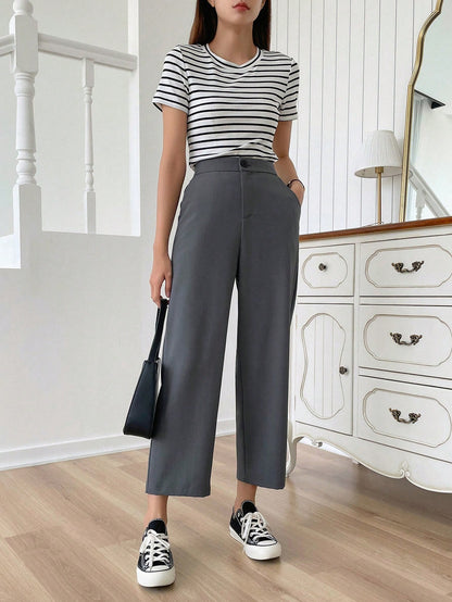 بنطلون كاجوال بلون سادة طول 3/4