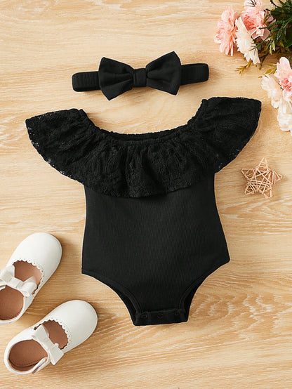 بوديسوت دانتيل متباين اللون مقلم بكشكش مكشوف الكتف للاطفال