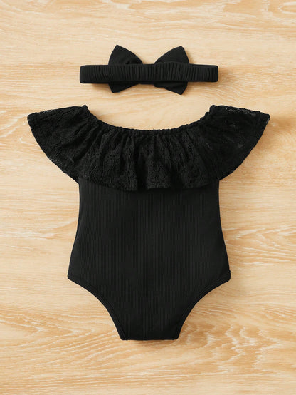 بوديسوت دانتيل متباين اللون مقلم بكشكش مكشوف الكتف للاطفال