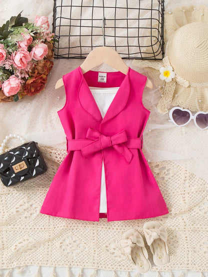 للاطفال موحدة اللون صدرية كامي و حزام معطف صدري