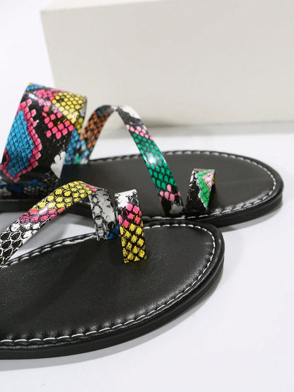 صنادل غير تقليدي للنساء ، صنادل رباط منقوش بجلد الأفعى