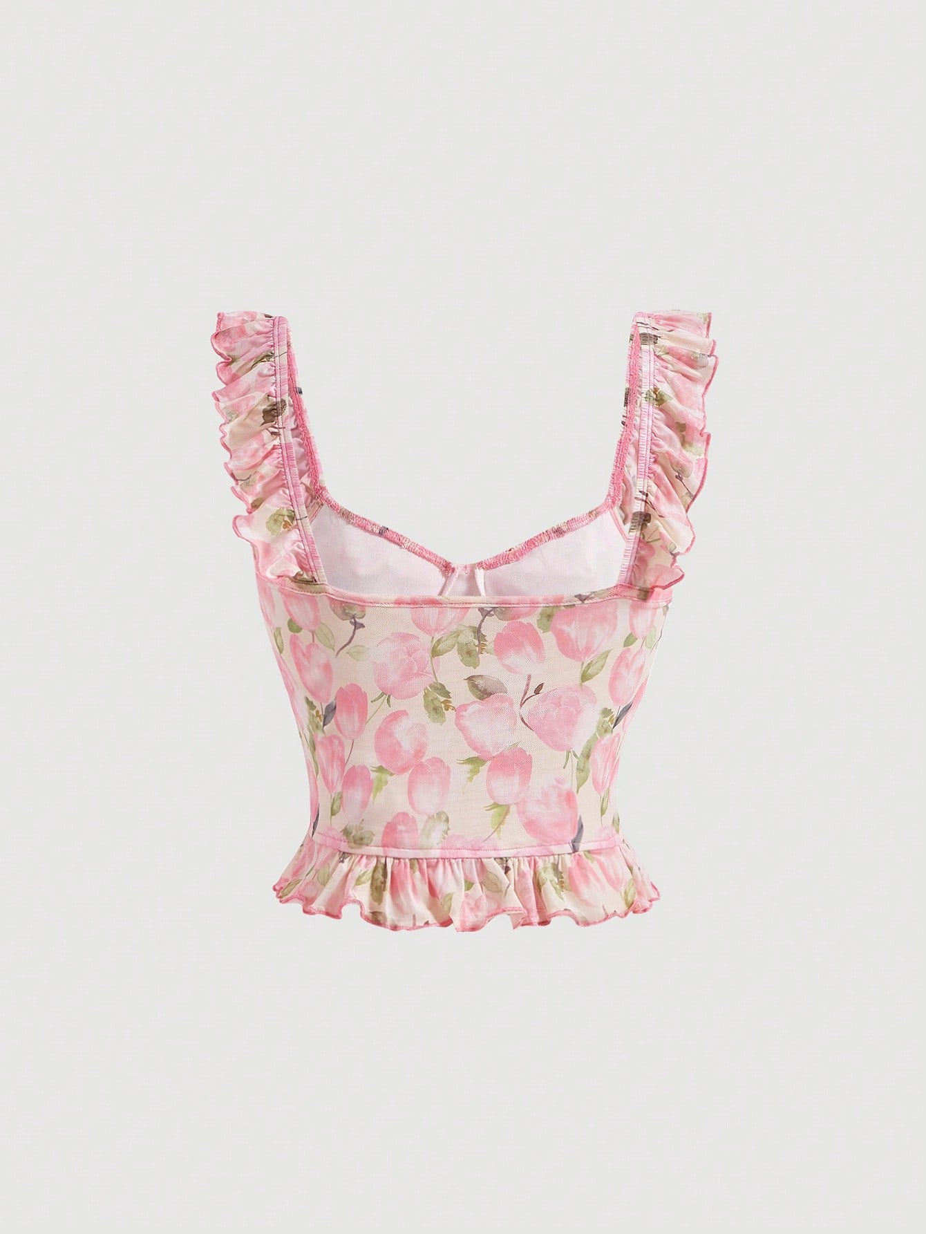 صدرية كامي طباعة الأزهار مقلم بكشكش ربطة امامية