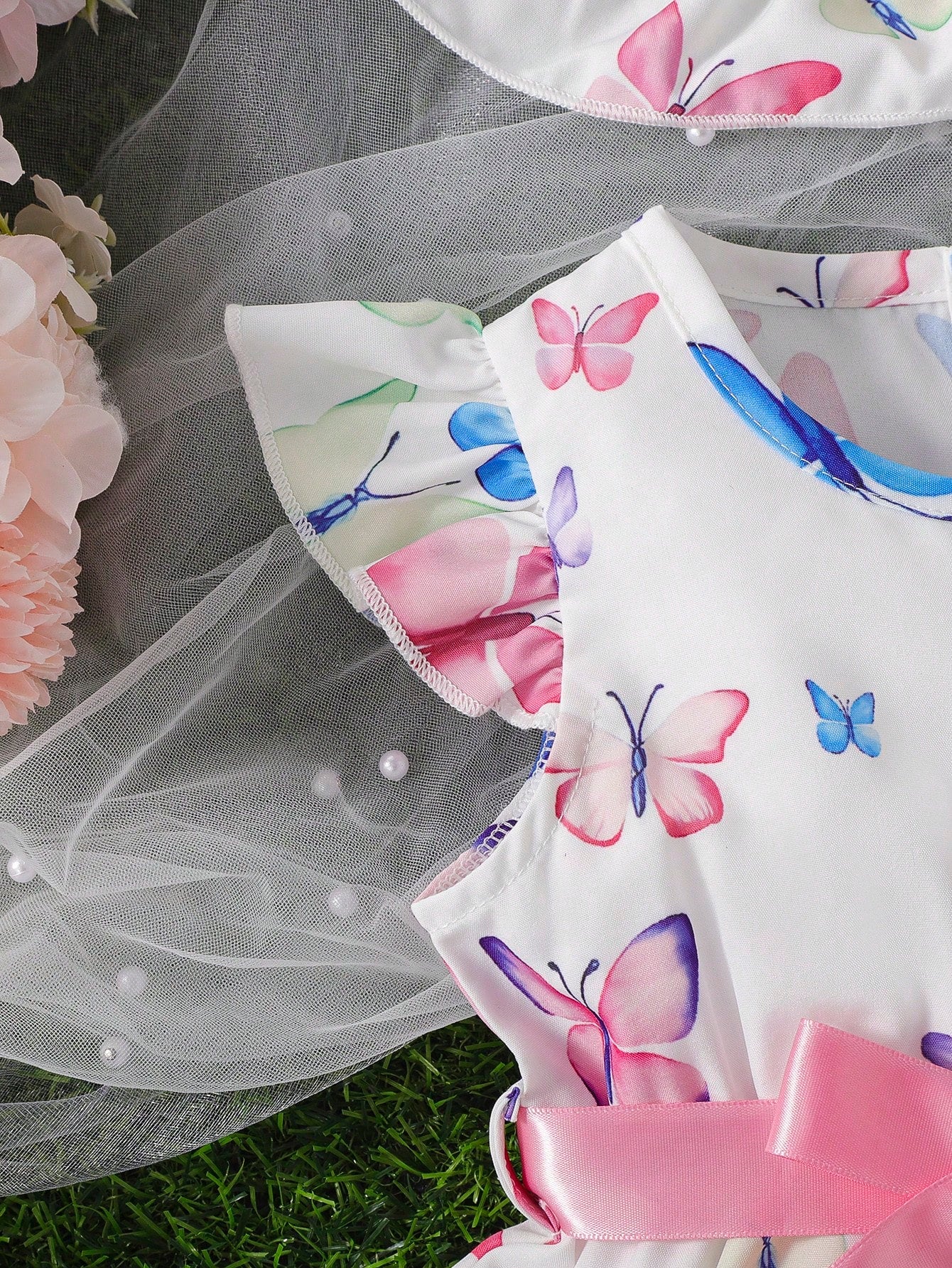 فستان طفلة بناتي بطبعة فراشة و تطريز فرو مع قبعة