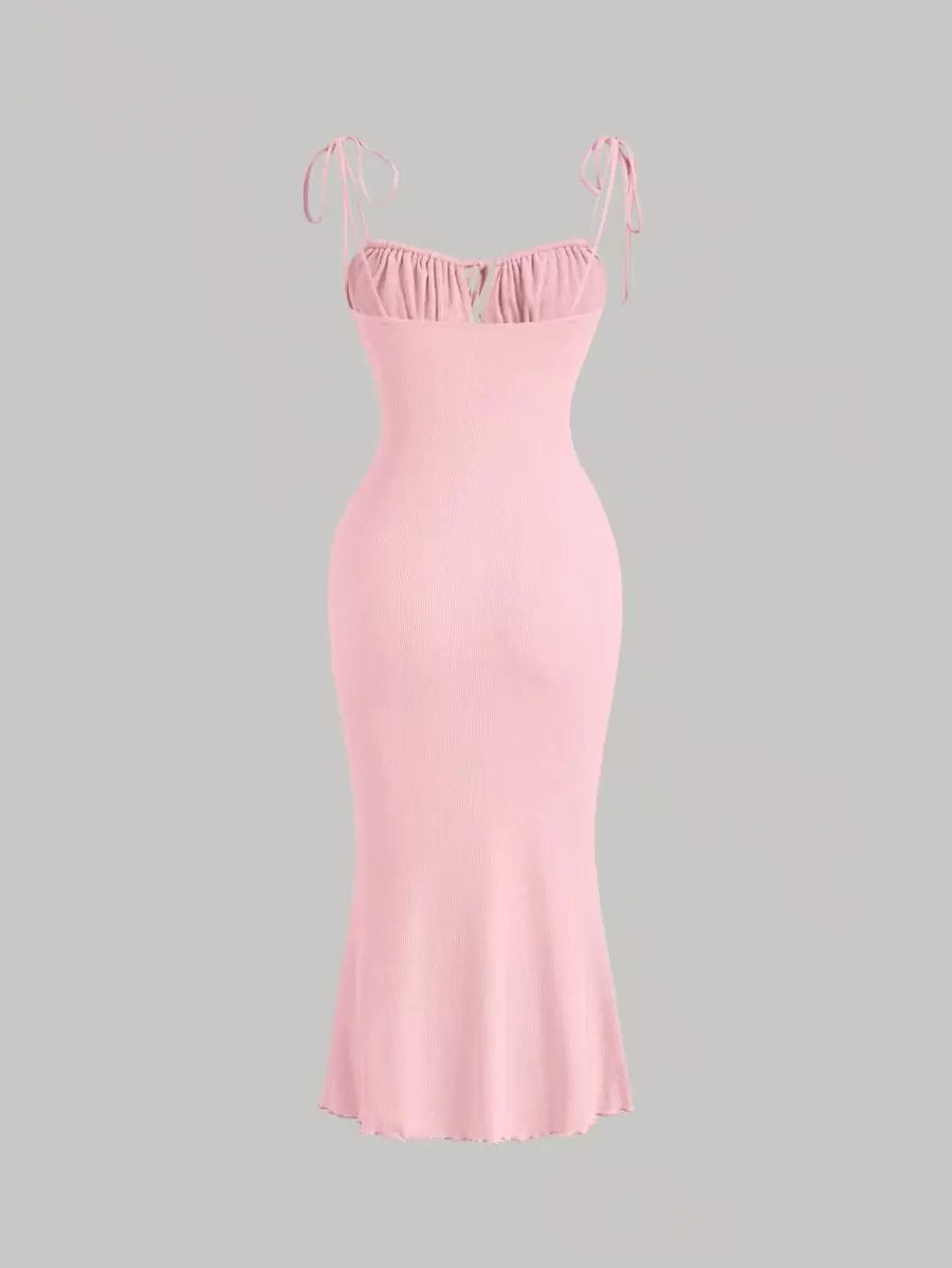 فستان كامي ربطة امامية طية صدر بربطة كتف