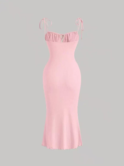 فستان كامي ربطة امامية طية صدر بربطة كتف