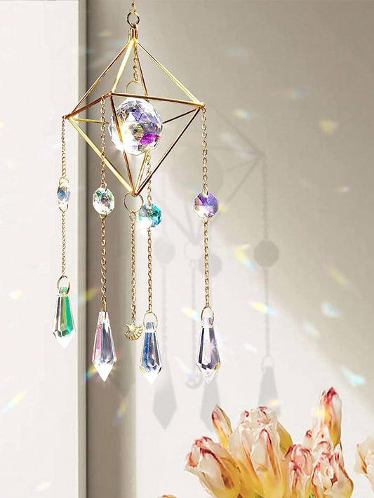 دقات الرياح الكريستالية الاصطناعية ، ديكور هندسي حديث معلق على الحائط لتزيين المنزل في الهواء الطلق