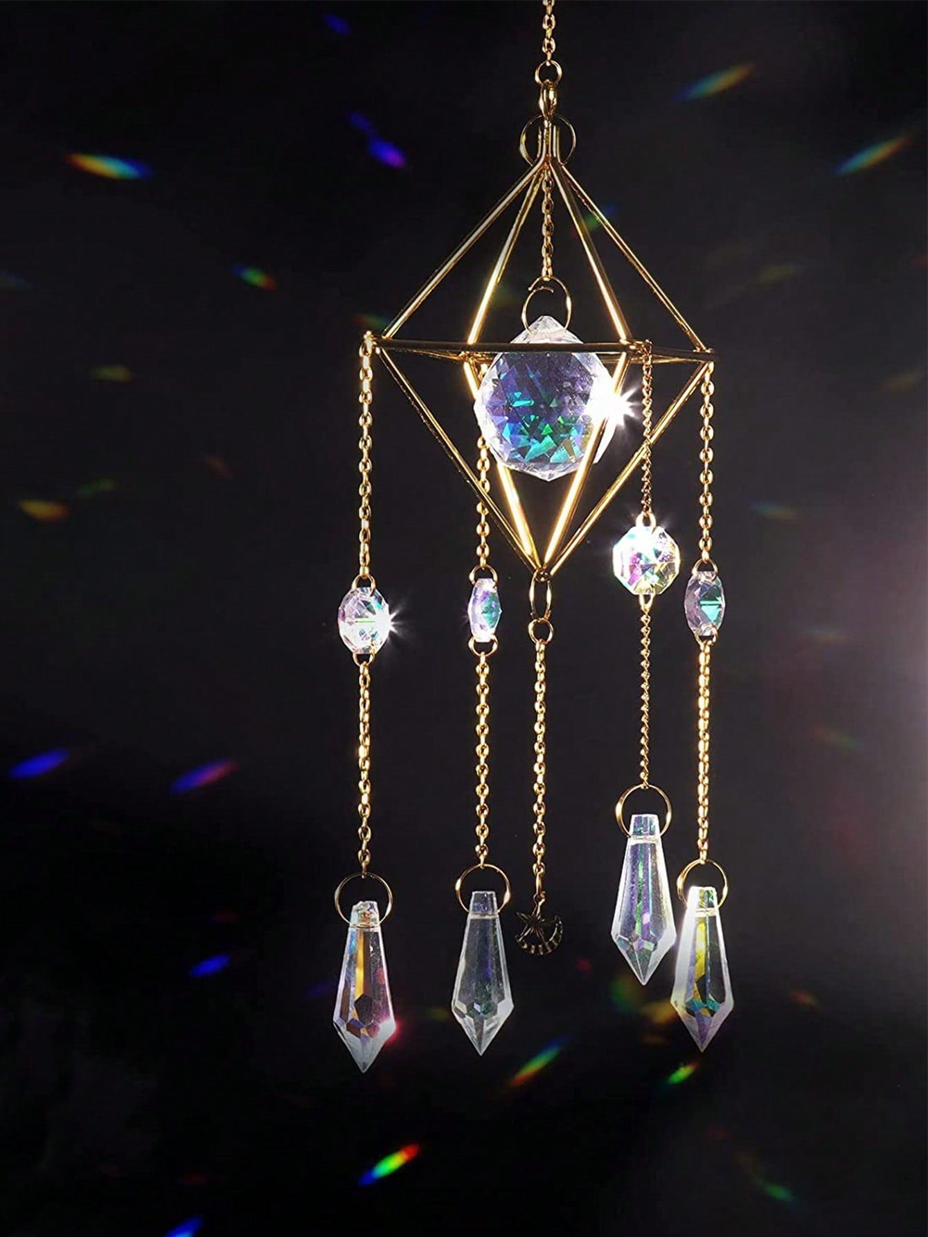 دقات الرياح الكريستالية الاصطناعية ، ديكور هندسي حديث معلق على الحائط لتزيين المنزل في الهواء الطلق