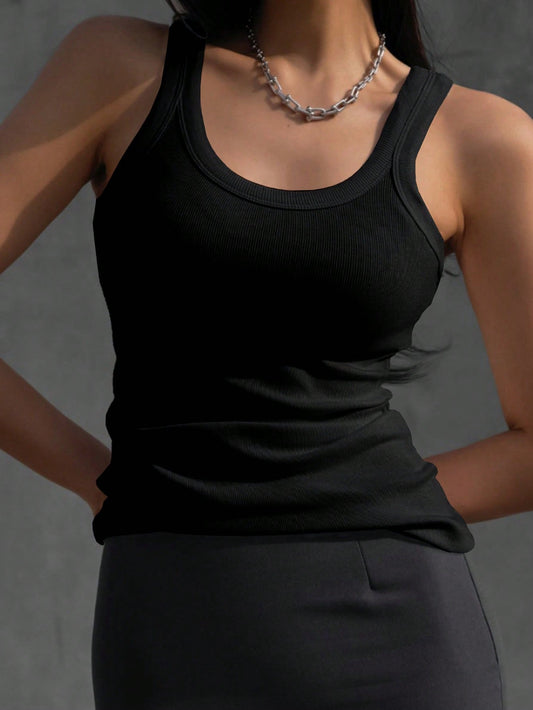 قميص قطني بدون أكمام بنمط الضلع الثابت