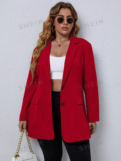 جاكيت بياقة مطوي مسنن صف ازرار احادية مقاس كبير