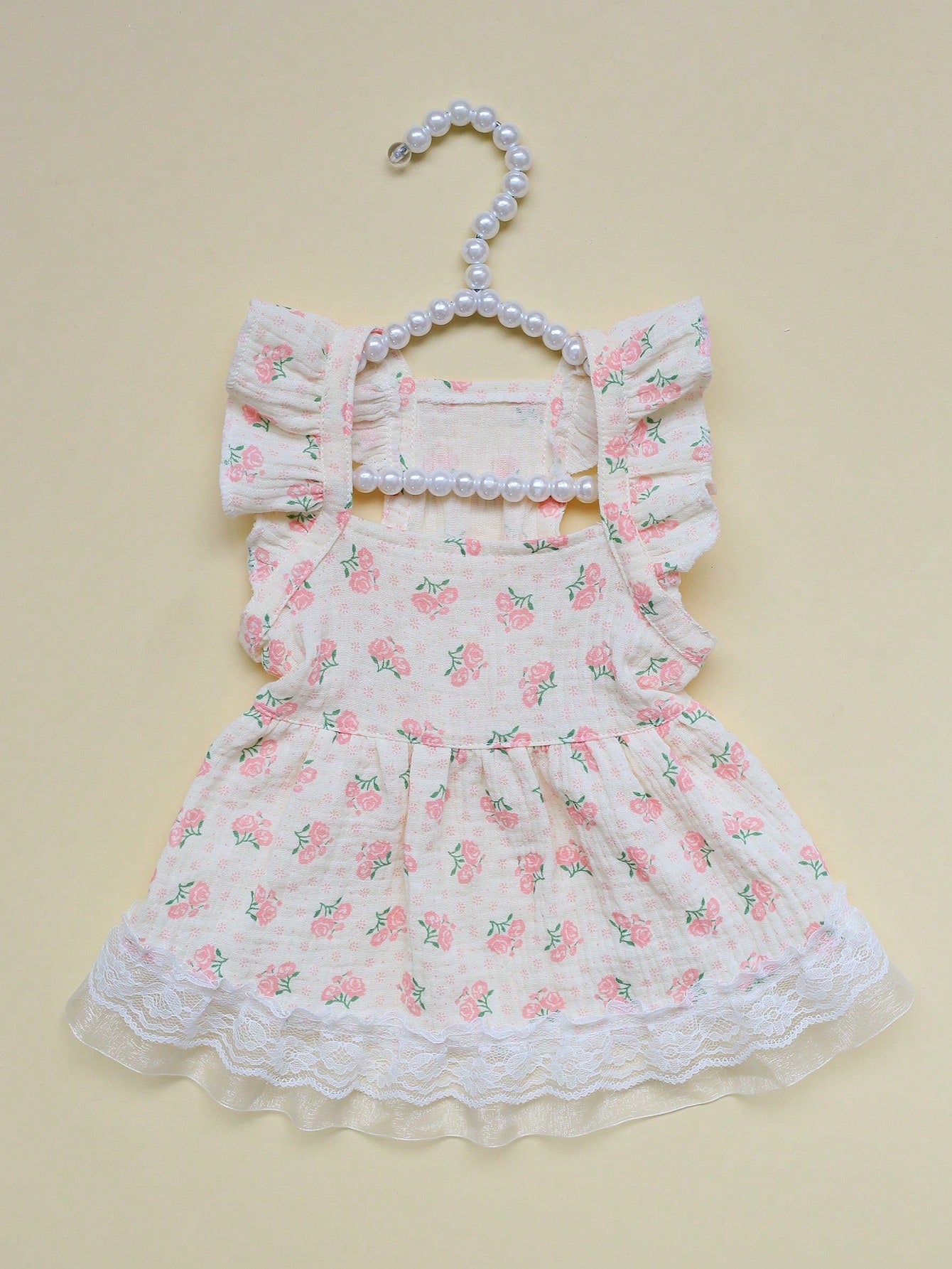 فستان حيوانات أليفة طباعة زهرة مقلم بكشكش قطعة واحدة