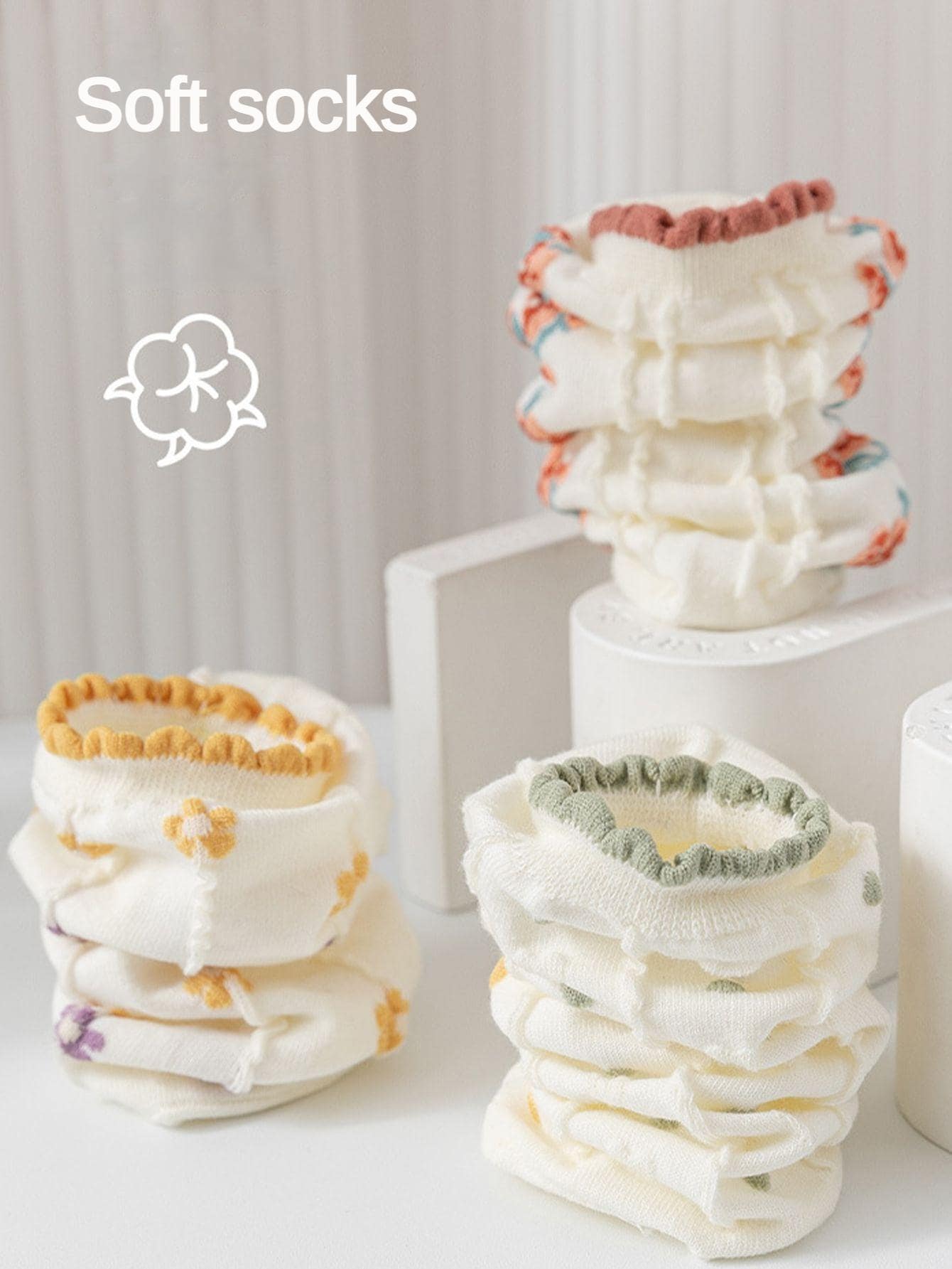 جوارب كاحل بجرافيك زهر وعبارة لطيفة لفصل الربيع و الصيف 5 أزواج نساء