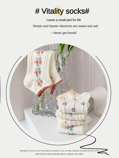 جوارب كاحل بجرافيك زهر وعبارة لطيفة لفصل الربيع و الصيف 5 أزواج نساء