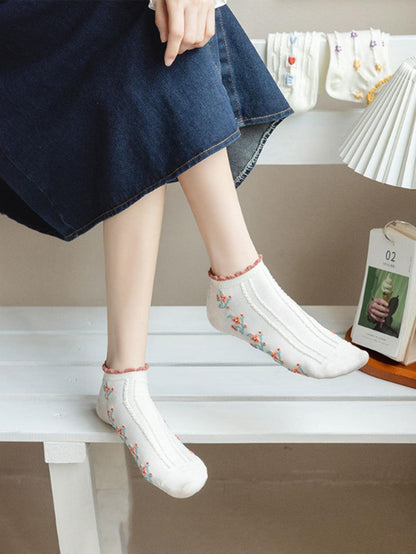جوارب كاحل بجرافيك زهر وعبارة لطيفة لفصل الربيع و الصيف 5 أزواج نساء