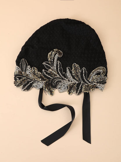 قطعة واحدة لف الرأس العاري النسائي المزخرف بالخرز والأوراق