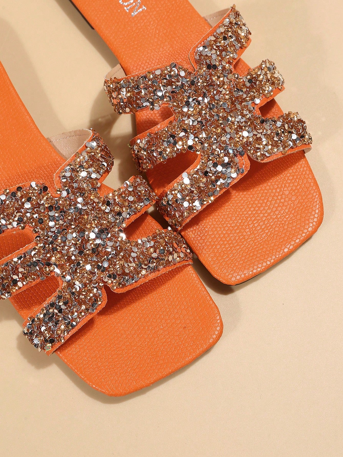 صنادل سلايد بديكور حجر الراين مسطح براقة الصيف نساء