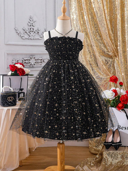 فستان ملابس علوية الكامي للفتيات بالمرحلة الانتقالية بطبقات مزخرفة بالنجوم