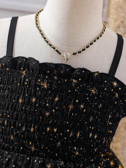 فستان ملابس علوية الكامي للفتيات بالمرحلة الانتقالية بطبقات مزخرفة بالنجوم