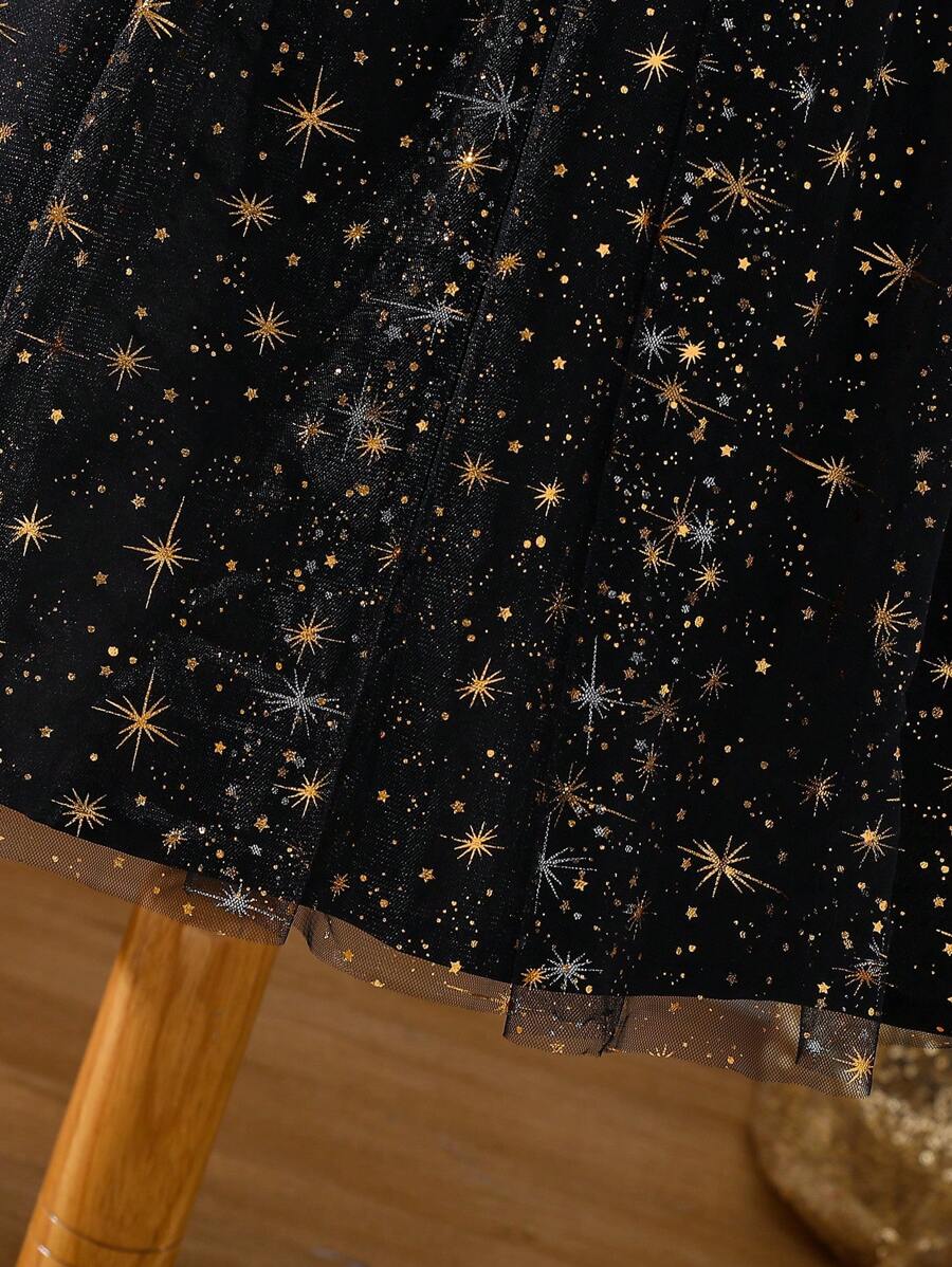 فستان ملابس علوية الكامي للفتيات بالمرحلة الانتقالية بطبقات مزخرفة بالنجوم