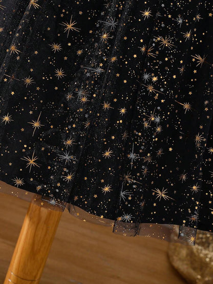 فستان ملابس علوية الكامي للفتيات بالمرحلة الانتقالية بطبقات مزخرفة بالنجوم