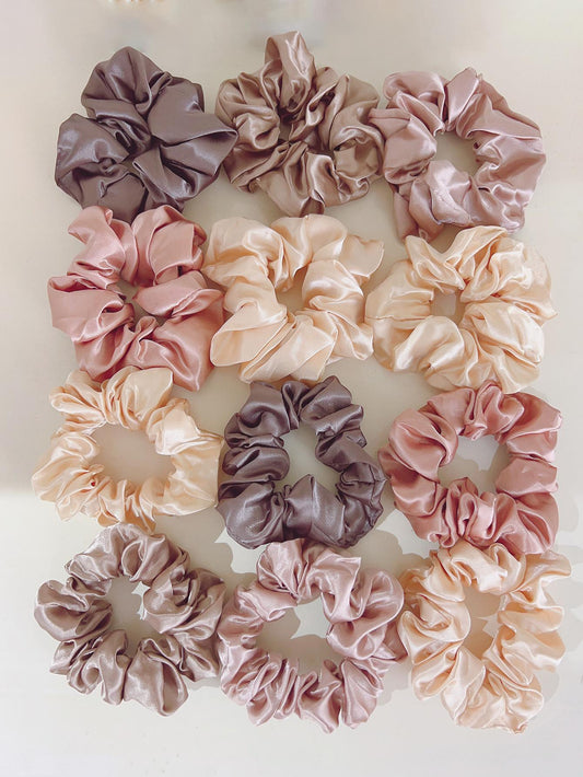 سكرانشي وردي كاكي موحدة اللون كاجوال الى الحياة اليومية 12 قطعة نساء