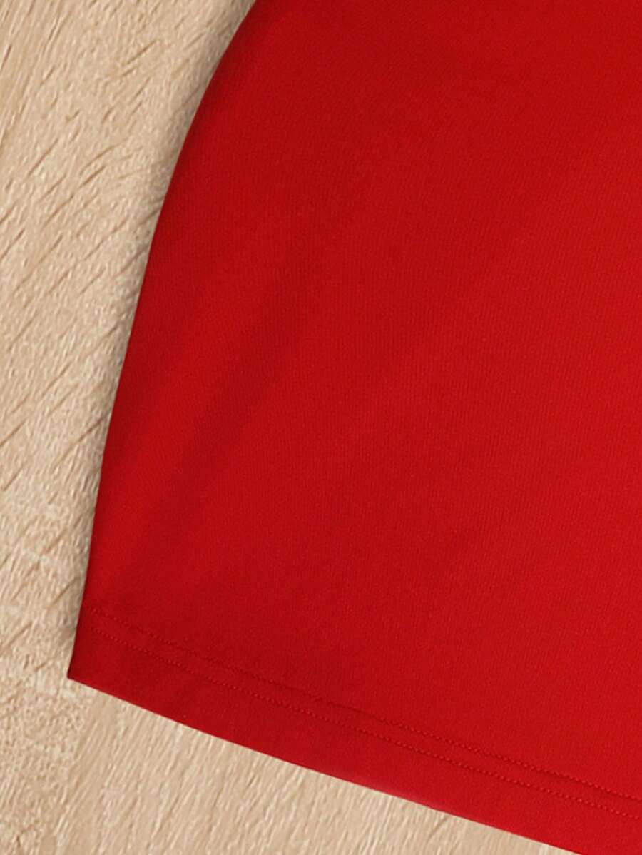 فستان أكتاف بدون أكمام بلون سادة مع تصميم متداخل للفتيات المراهقات