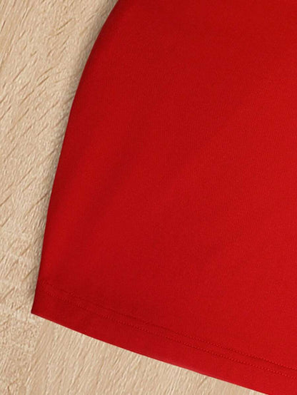 فستان أكتاف بدون أكمام بلون سادة مع تصميم متداخل للفتيات المراهقات