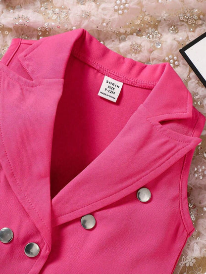 للاطفال موحدة اللون صدرية كامي مع البنطلون القصير و صف ازرار مزدوجة جاكيت صدري