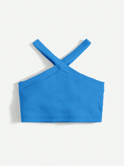 لباس علوي رسن موحدة اللون محبوك مضلع للاطفال