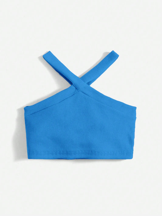 لباس علوي رسن موحدة اللون محبوك مضلع للاطفال