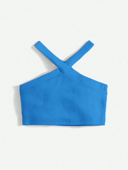 لباس علوي رسن موحدة اللون محبوك مضلع للاطفال