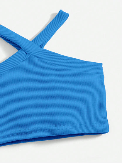 لباس علوي رسن موحدة اللون محبوك مضلع للاطفال