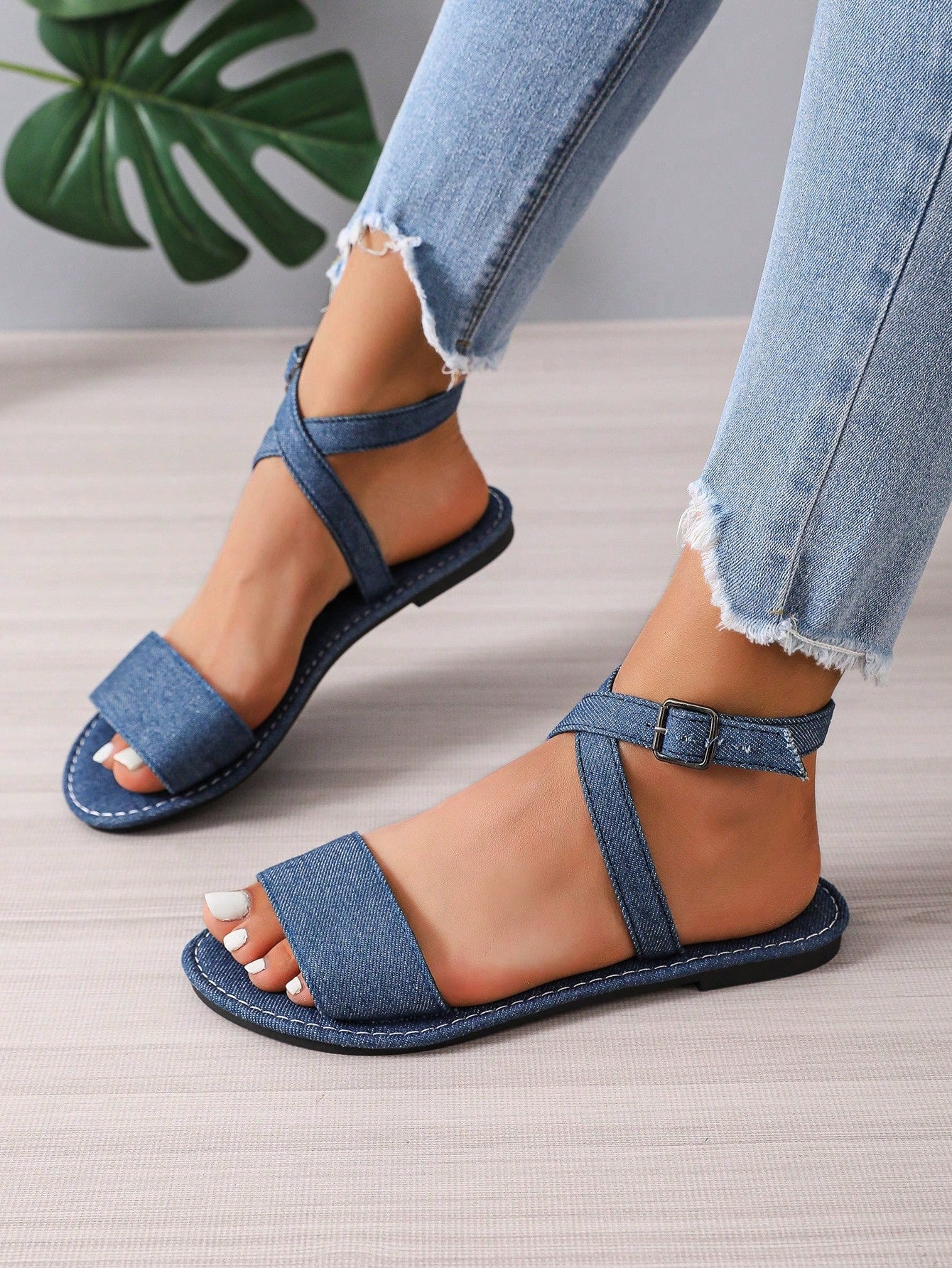 موضة أزرق صنادل الى أشرطة متقاطعة الصنادل حزام الكاحل