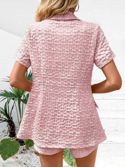 بطباعة أزهار بليزر جاكار و صدرية كامي مع البنطلون القصير