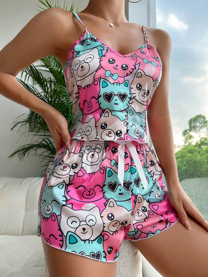 طقم بيجامة / بيجامة مع وشاح أمامي برسوم كرتونية