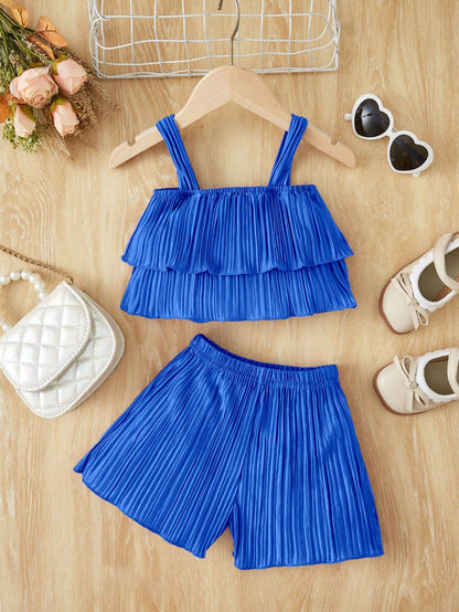 صدرية كامي مع البنطلون القصير مقلم بكشكش للاطفال