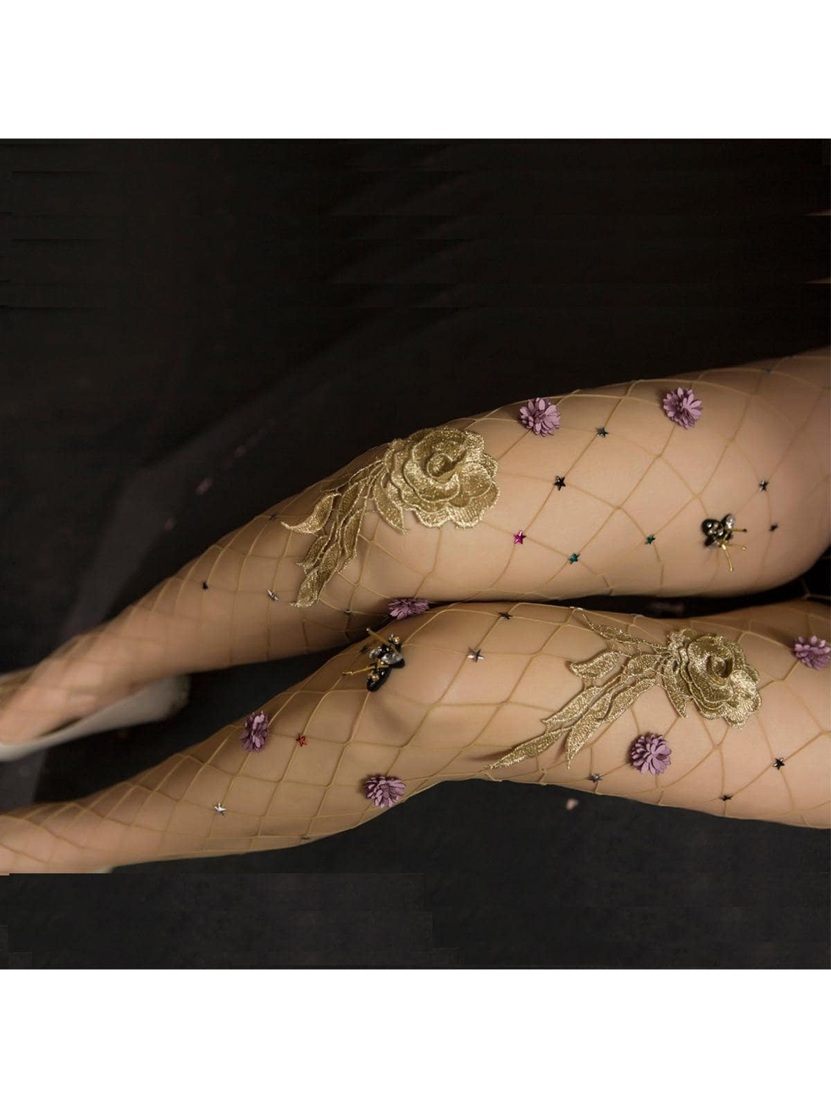 الجوارب نمط شبكة صيد السمك مزخرف بازهار